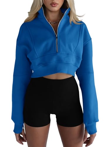 Amazon.com: Fisoew Women's Half Zipper Cropped Sweatshirts Casual